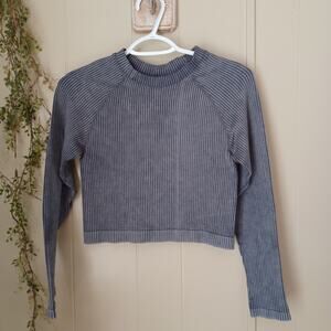 Y2K AURA Ribbed Long Sleeve Crop Top Gym Size M/L Stretch